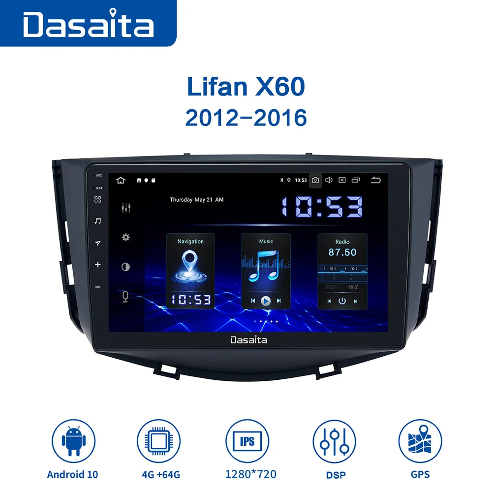 

Dasaita 2 Din 9" Android 10.0 Multimedia Player Car Radio Player Stereo for Lifan X60 2012-2016 Radio Unit Head with 4+64GB GPS