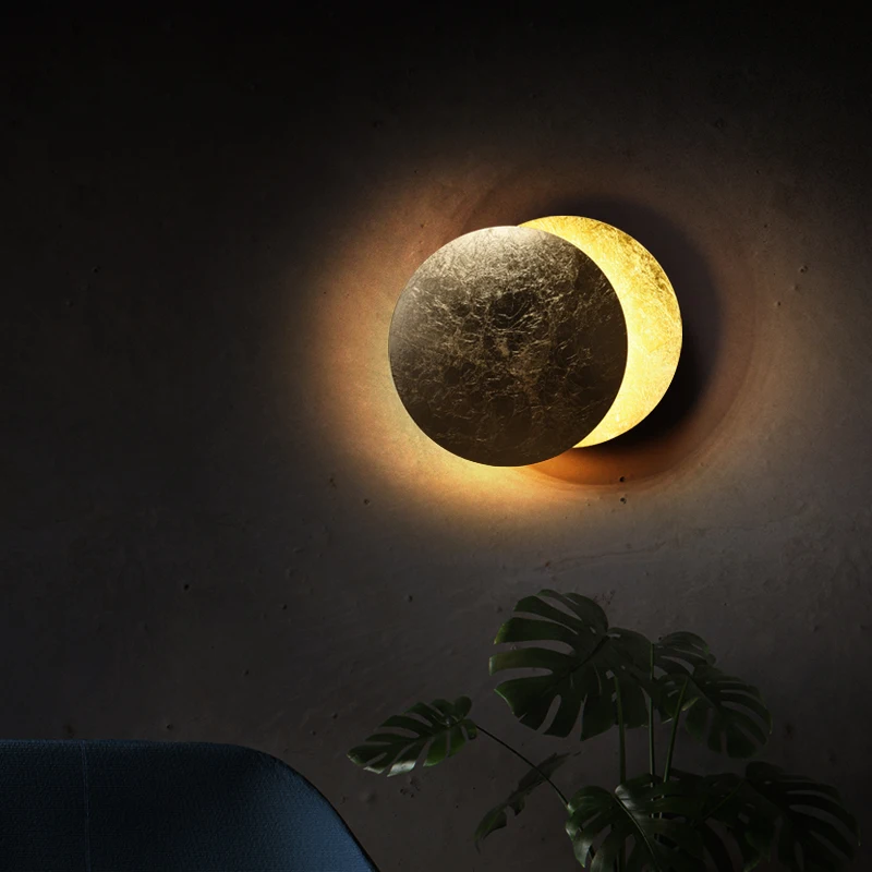 

Copper and gold two-color modern light luxury wall lamp Nordic porch bedroom bedside moon and solar eclipse wall lamp
