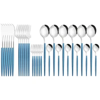 knives cake fork coffee tea spoon tableware kitchen silverware flatware 30pcs stainless steel dinnerware blue silver cutlery set