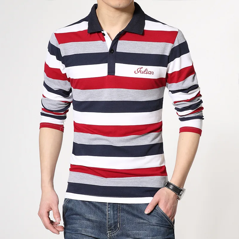 

Casual Striped Design Pop Polo Shirt Men Plus Asian Size 5XL 4XL 3XL-M Spring Autumn Long Sleeve 95% Cotton