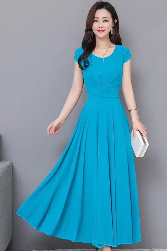 

Plus Size 2021 New Summer Women Dresses Casual Short Sleeve O-Neck Ladies Vintage Dress Fashion Chiffon Beach Dress 8 Colors