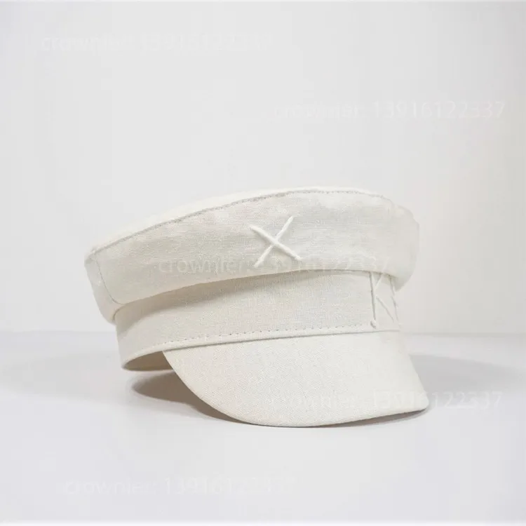 

New Summer Breathable Cotton Linen Newsboy caps Letter Military Cap