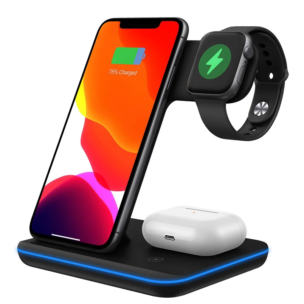 

3 in 1 Qi 15W Fast Wireless Charger For iPhone 12 11 XS XR 8 X 3 in 1 Quick Charging Station For Apple Watch 6 5 4 3 Airpods Pro