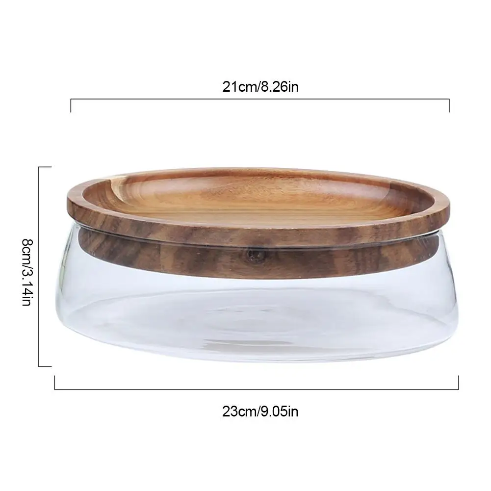 

Acacia Glass Fruit Plate Nut Storage Box Double Layer Candy Storage Box Fruit Container with Wooden Lid for Home Kitchen