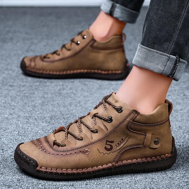 Новая модная кожаная Весенняя повседневная обувь мужская обувь винтажные мужские лоферы плоская подошва ручной работы кроссовки