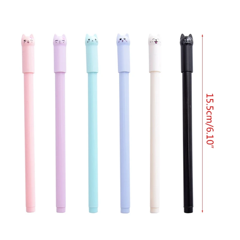

6PCs Gel Ink Pen Cute Cat Head Pens Sets Creative Students Stationery School Prize Supplies Kawaii Pens Children Drop shipping