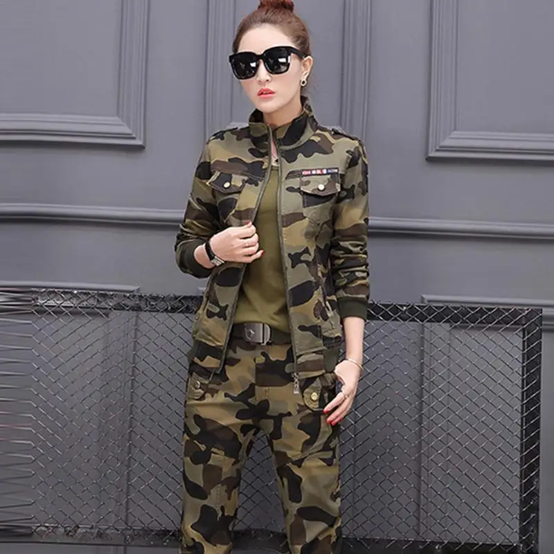 Женский костюм размера плюс 5XL весенний хлопковый Камуфляжный комплект из двух