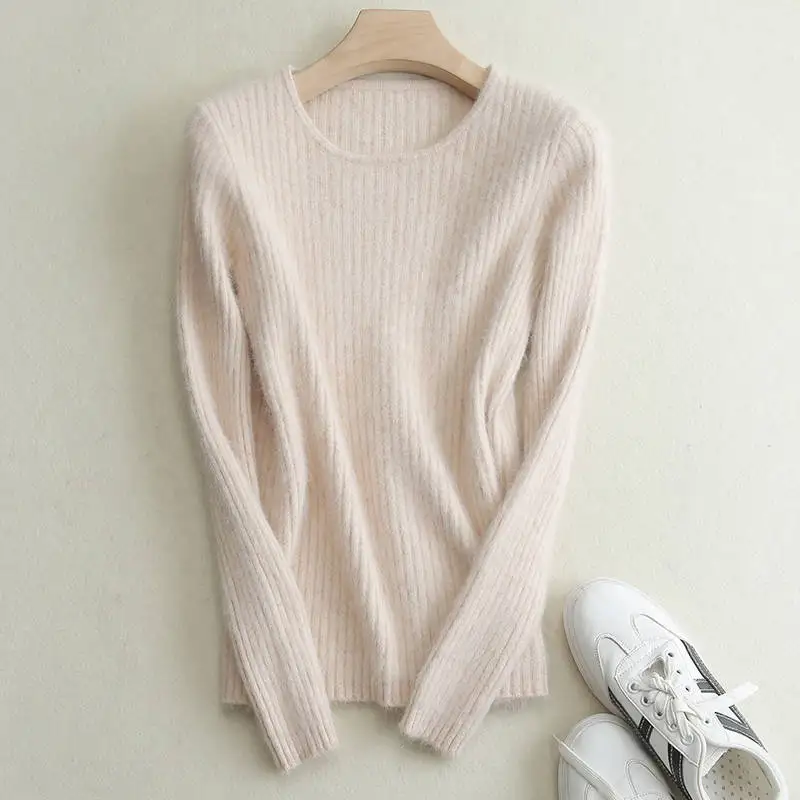 Бежевый Loose Sweater Women Hot Sale Soft Jumpers Mink Cashmere Knitted New O-Neck Standard Clothes Ladies Pullovers - Цвет: Бежевый