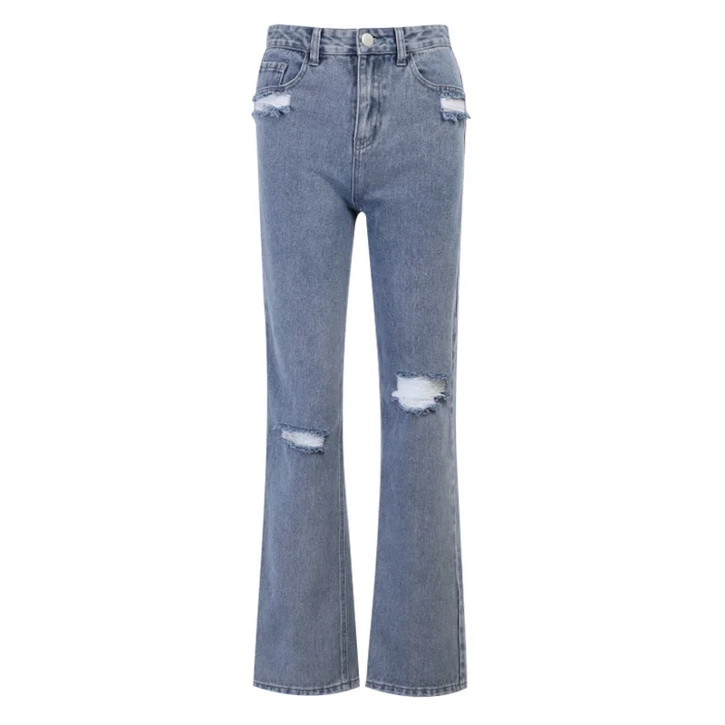 

European and American women's 2021 summer new slim temperament sexy tattered denim pants