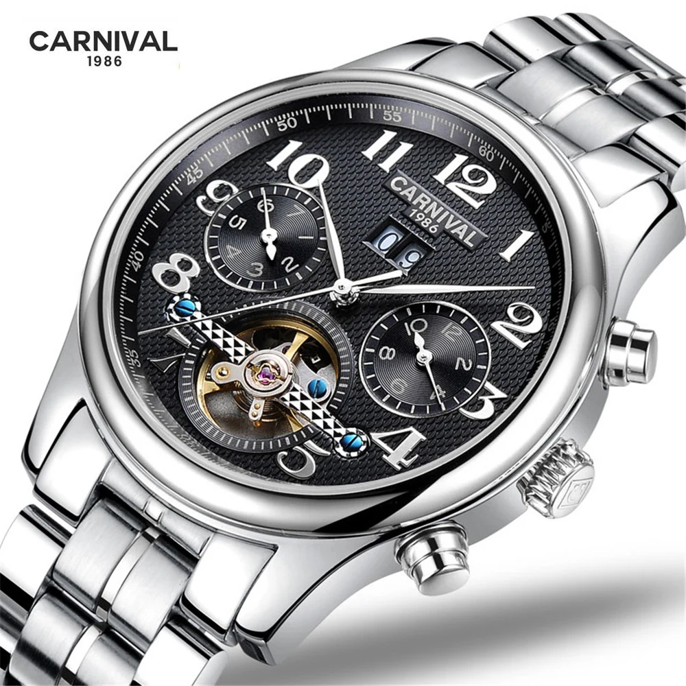 2021 New CARNIVAL Top Brand Men s Tourbillon Mechanical Watches Men Stainless Steel Waterproof Automatic Watch Reloj Hombre