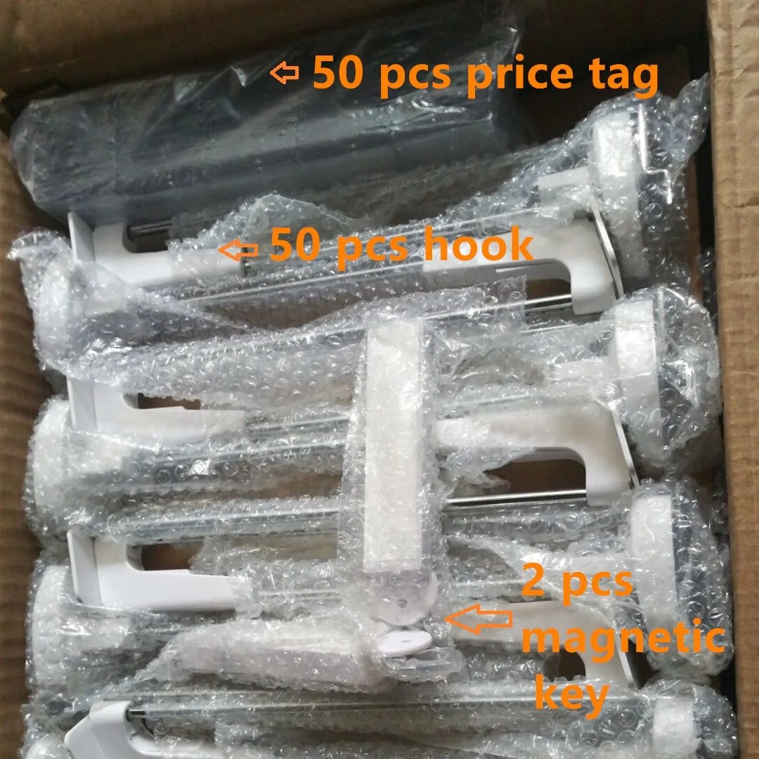 (50 Pieces/Lot) 9.4 Inch Length Metal Material White Color 2 PCS Magnet Key Included Security Display Locking Hooks For Slatwall |