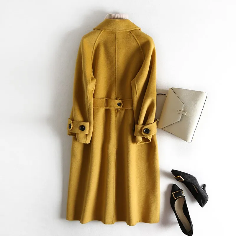 100% шерсть однобортное Модное Длинное Пальто одноцветное Женское шерстяное