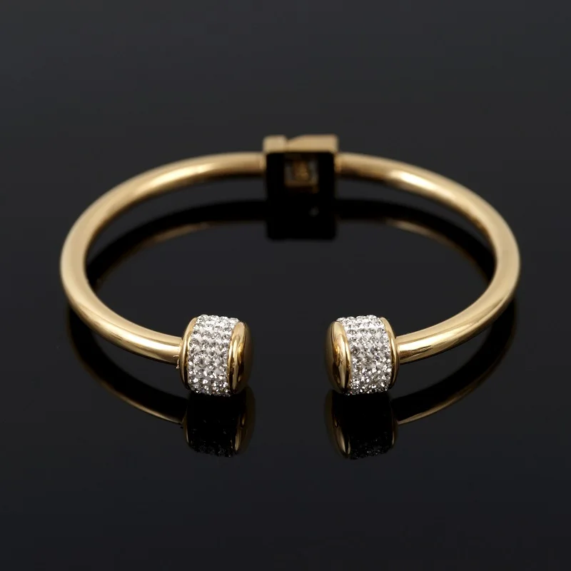 Роскошным позолоченным фианиты кристаллы женский браслет из нержавеющей стали