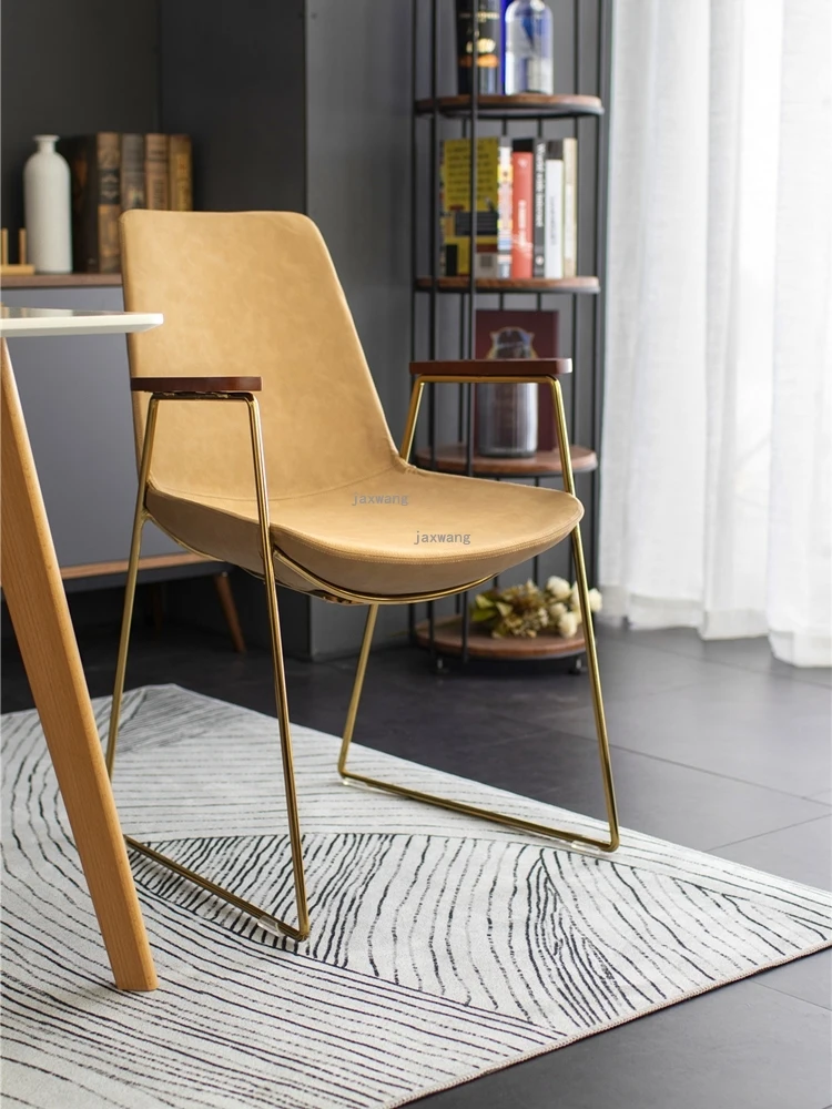 Nordic Luxury Dining Chair Italian Metal Leather Leisure Armrest Designer Simple Modern Computer Desk |