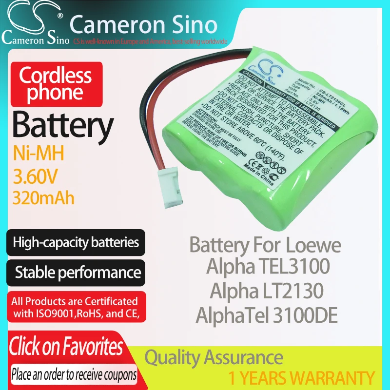 

CameronSino Battery for Loewe Alpha TEL3100 Alpha LT2130 AlphaTel 3100DE fits MBO Dialon F10 Cordless phone Battery 320mAh 3.60V
