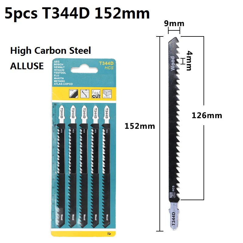 XCAN 5 шт. T111C T118A T127D T144D T244D T318A T344D лобзик из высокоуглеродистой стали для дерева/резки металла т хвостовик пилы - Цвет: 5pcs T344D 152mm