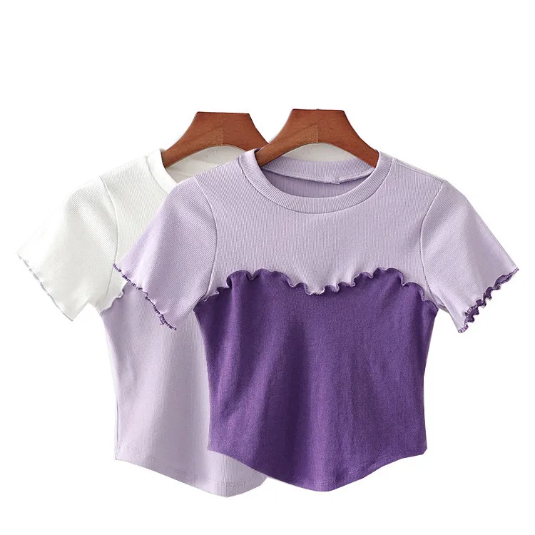 

Summer's new casual minimalist fashion t-shirt slimmed down short dew umbilical irregular women's wear shirts women casual