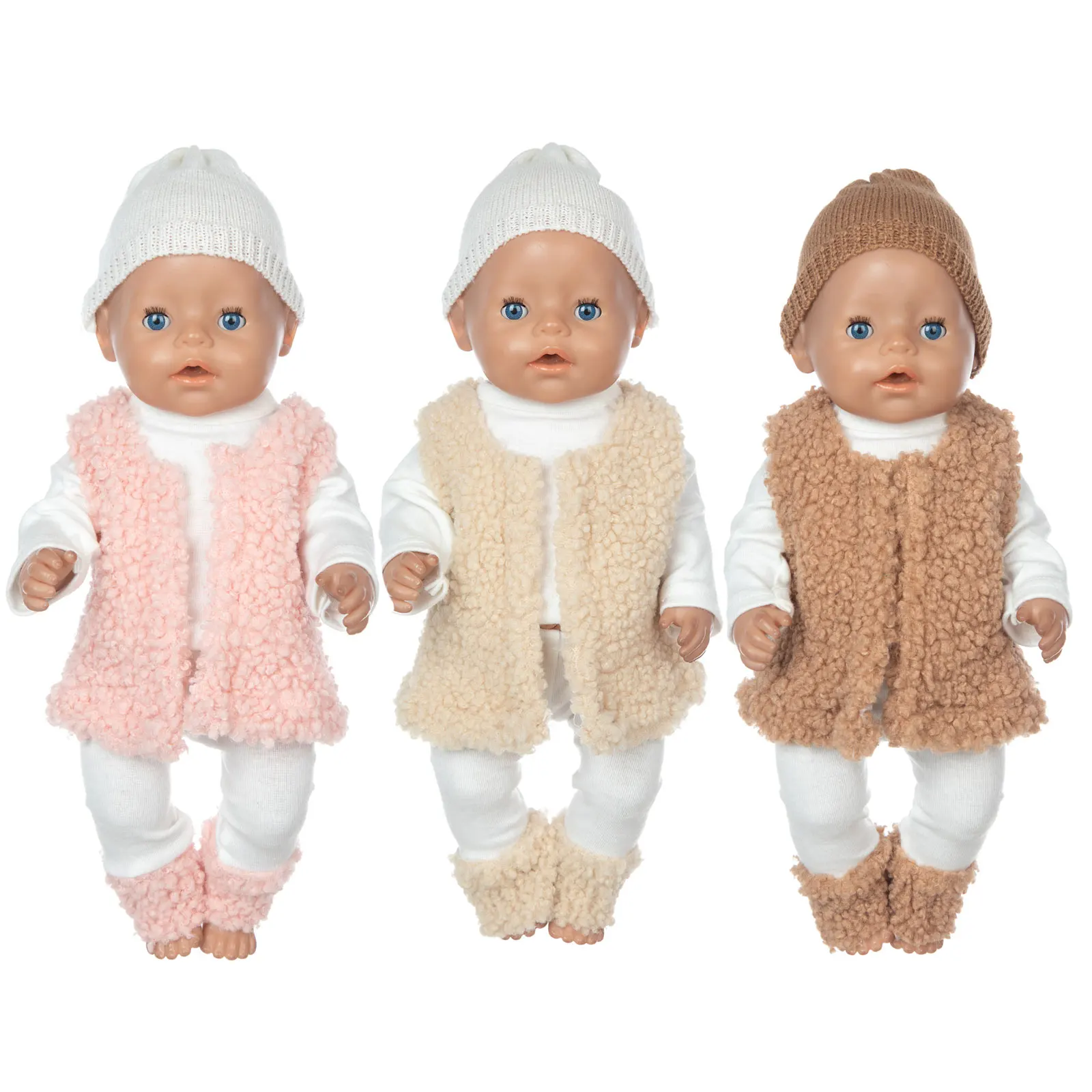 

3pcs in 1，New Lamb wool clothes Set Fit For 43cm Baby Doll 17 Inch Reborn Baby Doll Clothes, Shoes are not included