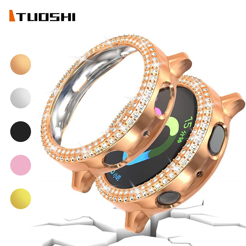 

Fashion Two Rows Diamond PC Bumper for Samsung Galaxy Watch Active 2 Case 40mm 44mm Active2 Women Bling Thin Cover Accessories