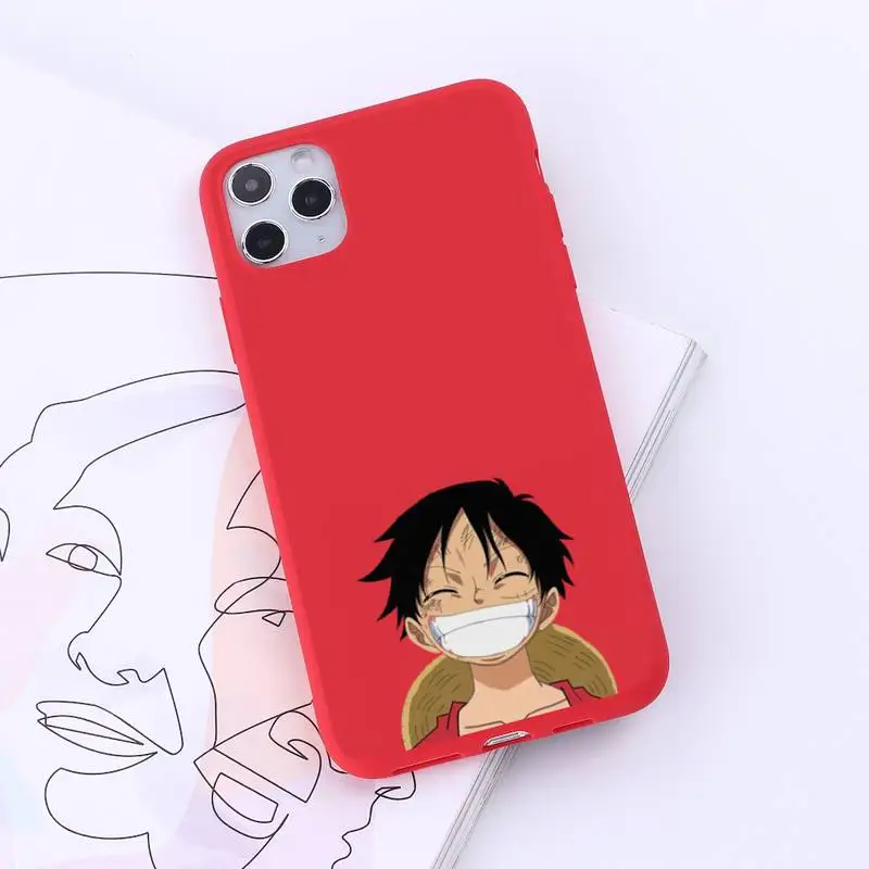 

One piece Luffy Phone Case Red Candy Color for iPhone 6 7 8 11 12 s mini pro X XS XR MAX Plus