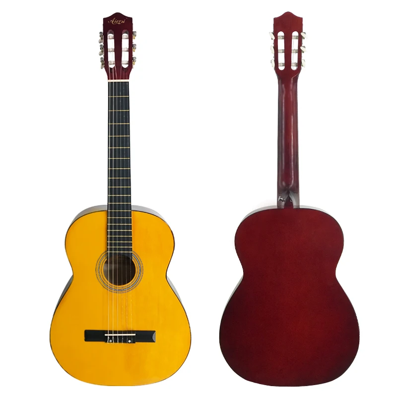 

39 Inch Classical Guitar 6 Nylon Strings Linden Wood Black And Yellow Color Musical Instrument For Beginner