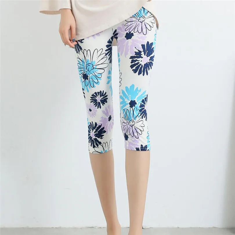 

VISNXGI Leggings Summer Women High Waist Elastic Trousers Women Plus Size Capris Printed Stretch Leggings Flower Pattern Mujer