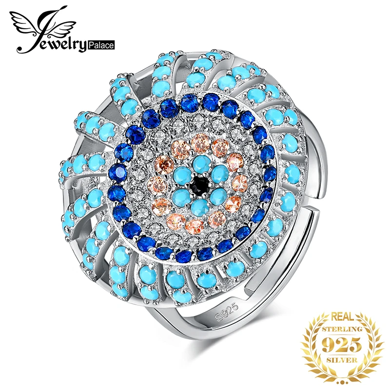 JewelryPalace богемный Boho черный и синяя шпинель Синий Nano искусственная бирюза подсолнечника коктейльное кольцо из стерлингового серебра 925