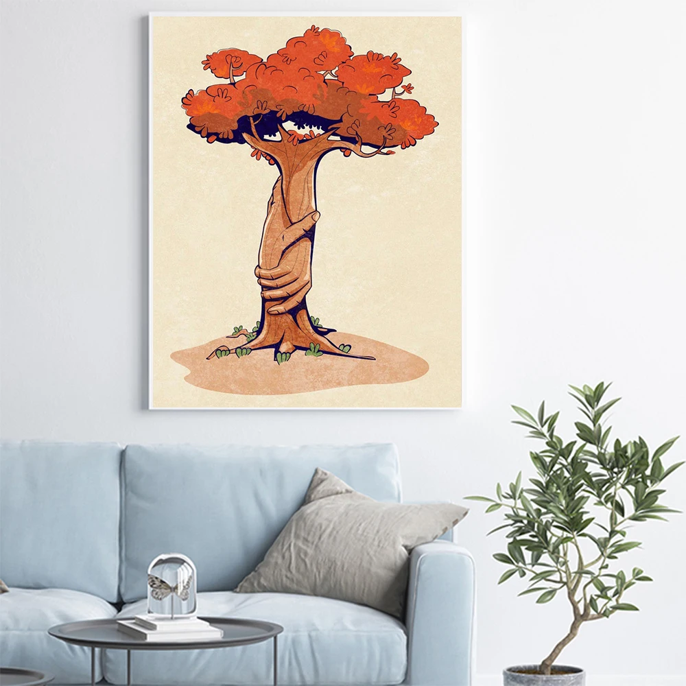 

Minimalist Abstract Hand-shaped Tree Wall Art Canvas Painting Nordic Posters and Prints Wall Pictures for Living Home Decoration