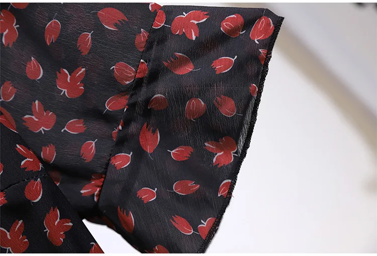 

2XL-6XL Chiffon Dress Large Size Women's V-Neck Short Sleeve Matching Bowknot Floral Print Fashion Temperament Dress 2021 New