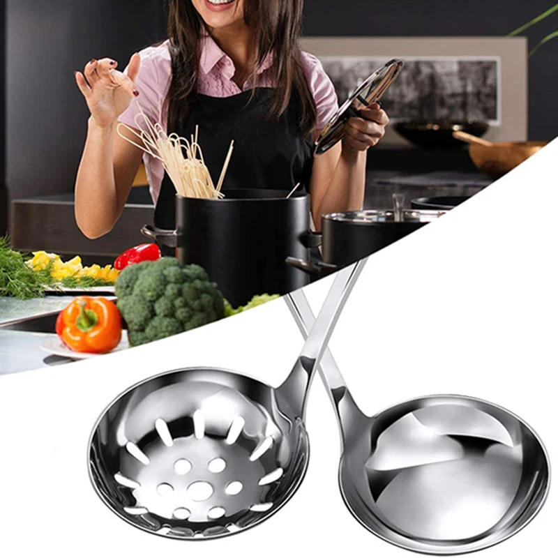 

2 Pieces Slotted Spoon and Soup Ladle Set Thickening Long Handle Soup Spoon Cooking Skimmer Kitchen Cooking Utensils