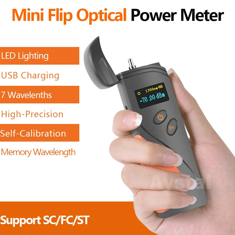 NEW Mini Rechargeable Fiber Cable Tester Optical Power Meter High Precision OPM -50 to 20 dBm -70 to 3 dBm Clamshell FTTH Tool