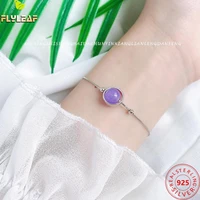 100 925 sterling silver bracelets for women beads chain fashion fine jewelry bracelets bangles circle lavender amethyst