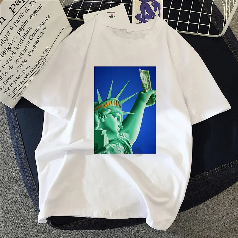 

Summer Statue of Liberty T-shirt Women Funny Vintage Vogue TShirt Kawaii Cartoon Graphic Tshirts Girls Tops Tees Female