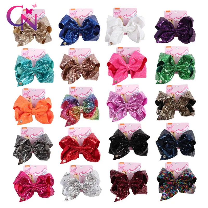 CN 8" Large Sequin JoJo Bow With Hair Clip For Girl Kids Handmade Bling Jumbo Rainbow Knot Hair Bow Hairgrips Hair Accessories