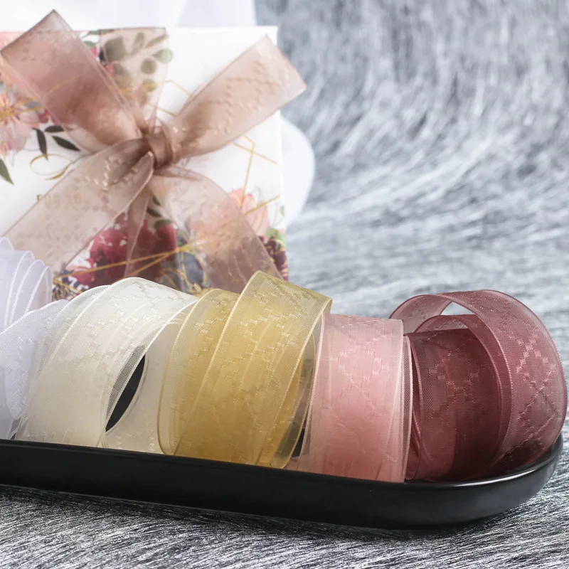 Лента из органзы в клетку с широкими краями|Ленты для шитья| |