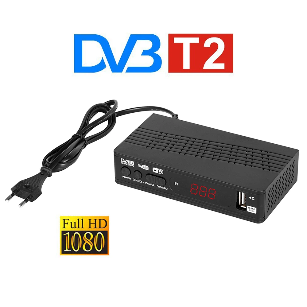 

Цифровой ТВ-тюнер DVB-T2, ресивер Wi-Fi 1080P, спутниковый HD декодер, ТВ-приставка DVB H.265 HDMI-Compat Youtube TV приставка-ресивер