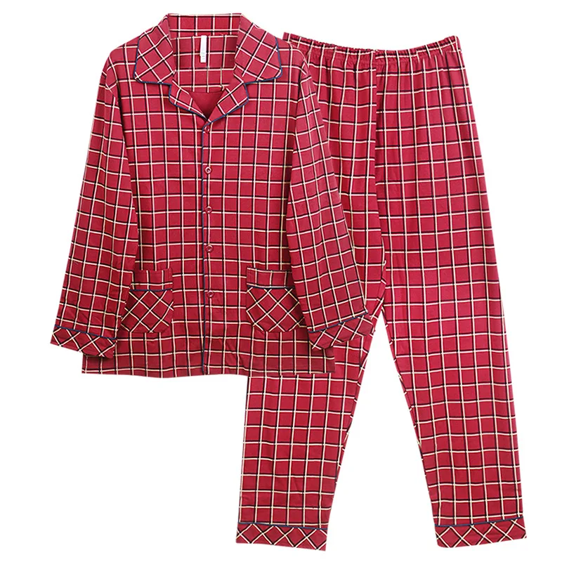 Autumn Winter Cotton Couples Pajamas Sets Women and Men Plaid Casual Home Clothes Beadroom Sleepwear Two Piece Plus Size