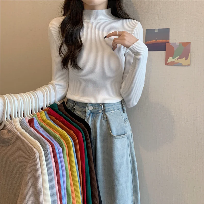 

Early Autumn Top Women's 2021 New Women's Sweater Design Sense, a Small Group with a Half High Neck Long Sleeve Knitted Bottomed