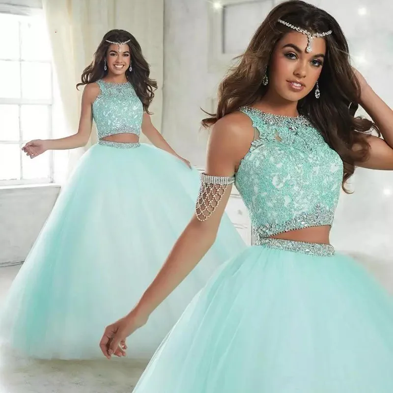 Зимние сапоги с роскошными кристаллами Quinceanera платья бальное платье из 2 частей с пайетками Тюлевое платье, платье на выпускной, и фуршетов великолепные шестнадцать 16 платья vestidos de 15 anos - Цвет: Same as picture
