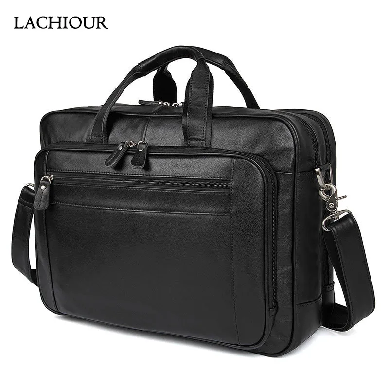 Large 15.6 inch Laptop Briefcase Men Genuine Leather Handbag Designer Fashion Male Travel Bag Men's Cow Messenger Shoulder Bag