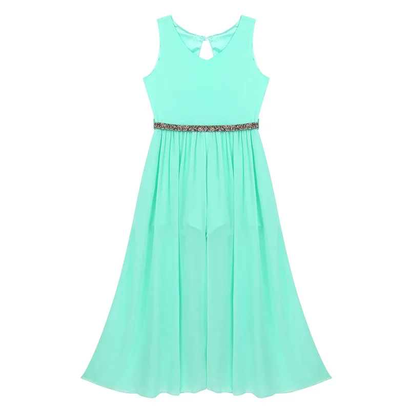Mint Green Платья с цветочным узором для девочек; кружевное платье-комбинезон без рукавов с цветочным рисунком, стразы; платье для свадьбы, конкурса красоты, школы, танцев, дня рождения - Цвет: Mint Green