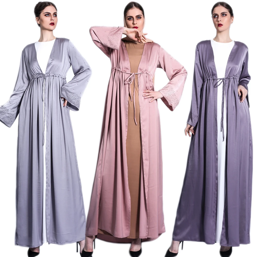 

Muslim Women Open Kimono Eid Ramadan Abayas Arabic Kaftan Middle East Cardigan Turkish Diamonds Maxi Robe Gown Islamic Clothing