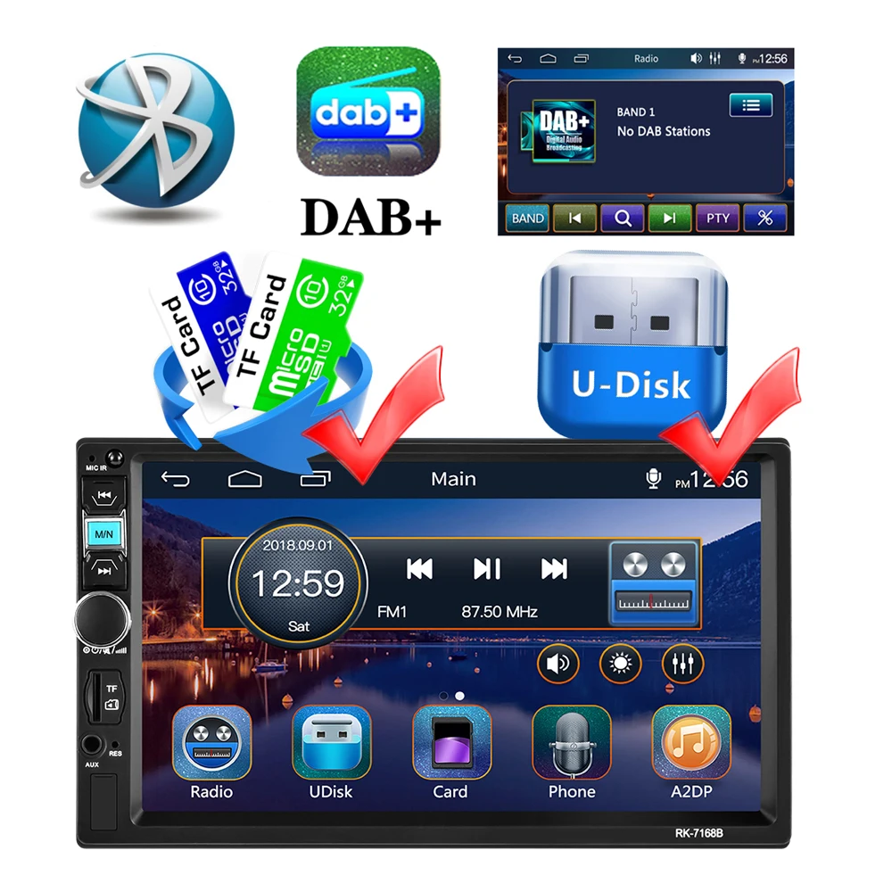 Car Video Media Player With Dab Stereo Radio Music Bluetooth-compatible 2DIN MP5 Rear View Camera Input USB MirrorLink AUX Audio