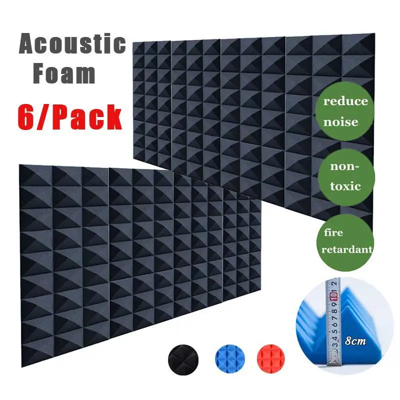 

[6/Pcs] High Density Pyramid Acoustic Foam Soundproofing Panel SoundAbsorption Tiles Studio Silencing Insulation Board 30x30x8cm