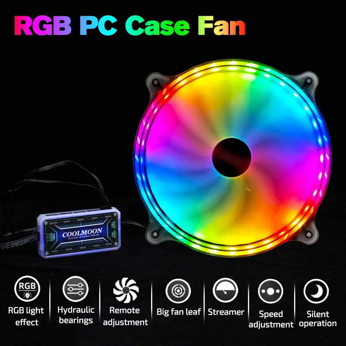 Охлаждающий вентилятор Aura Sync для ПК 6 контактов 12 В 200 мм с RGB подсветодиодный