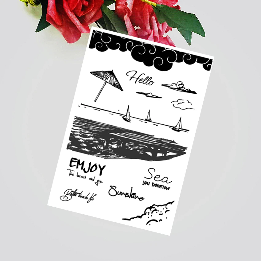 11x16 см пляж на каникулы прозрачный печать прозрачные наклейки силиконовый валик