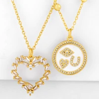 elegant zircon crystal hollow heart charm necklace for women jewelry round evil eye couple mean i love you pendant sweater chain