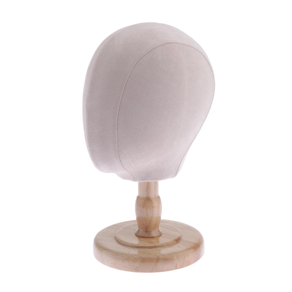 Cork Flocking Cloth Head Mannequin Manikin Wig Making Hat Display Styling with Wooden Stand - Beige | Шиньоны и парики