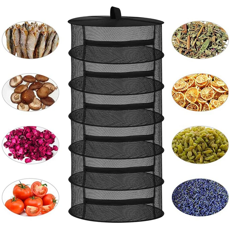 

6 Layer Herb Drying Rack Collapsible Mesh Hanging Drying Net with Zipper, S Hang Buckle,for Drying Bud,Hydroponic Plants