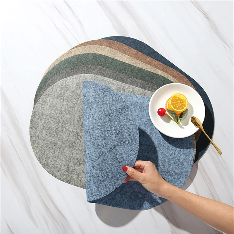 

PVC Double-Layer Leather Table Mat Home Waterproof And Oil-Proof Heat Insulation Pad European-Style Placemat With Cloth Pattern